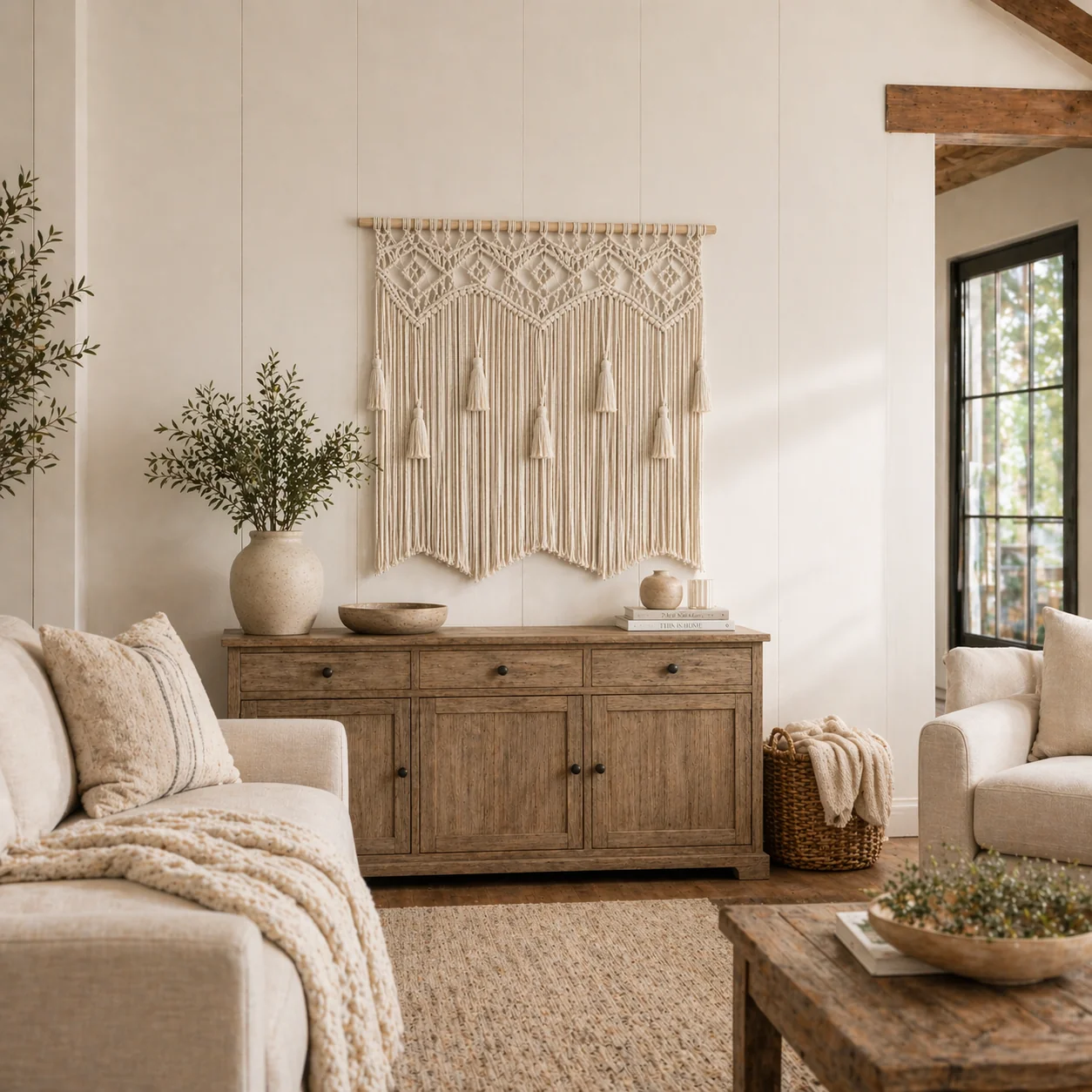 Quality Instant Boho Texture-Macrame Wall Hanging Panels with Included Wood Rod Superior