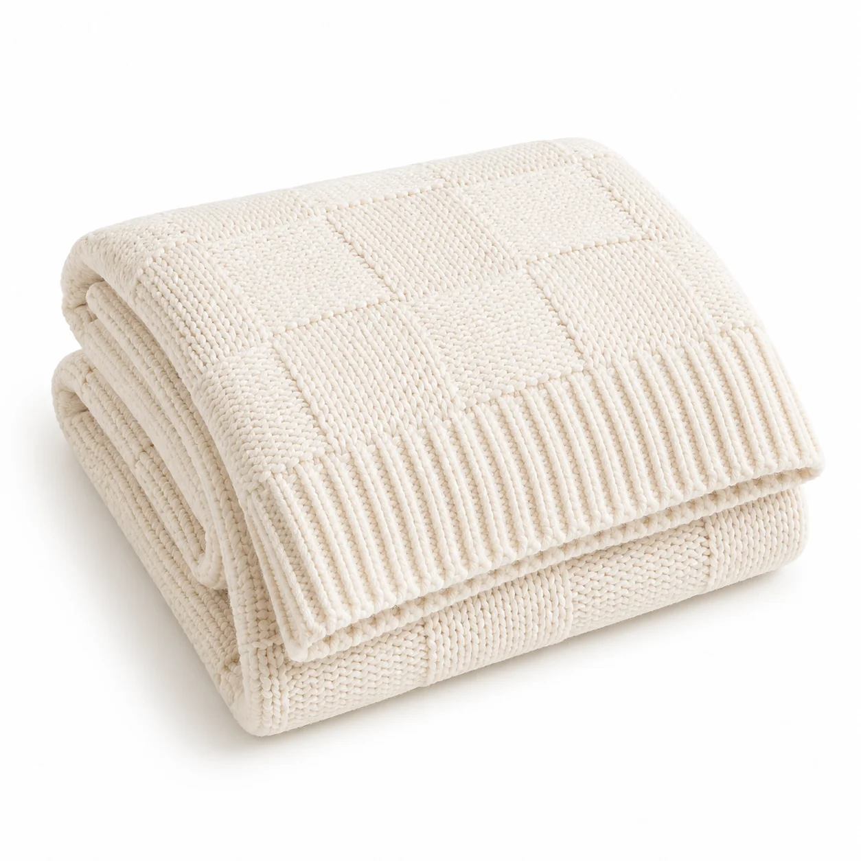 Expertly Made Check Knit Throw Blanket-Textured Grid Weave 51in x 63in Carefully Designed