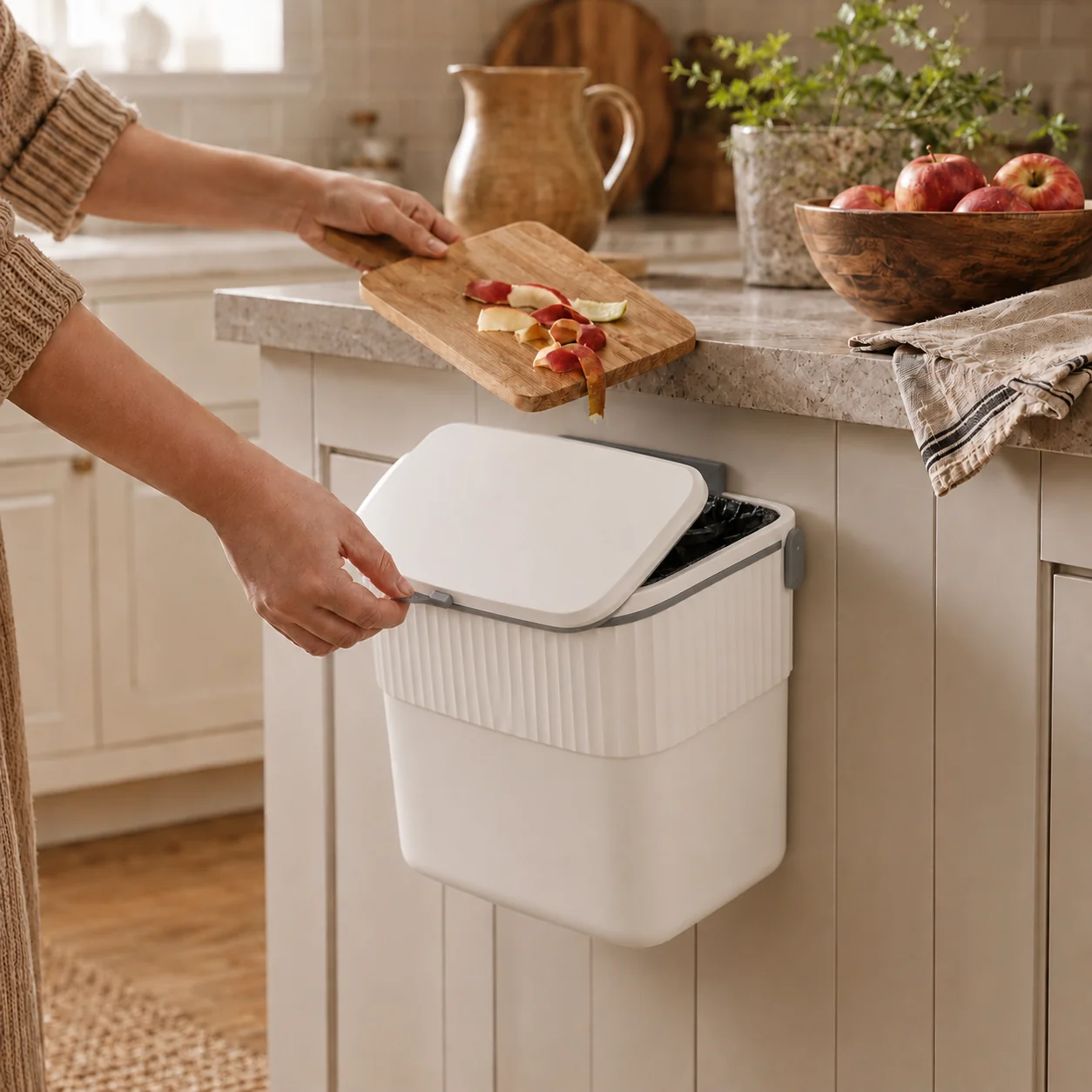 Unique 7L Wall-Mount Kitchen Waste Bin with Sliding Lid No-Drill White Expertly Made