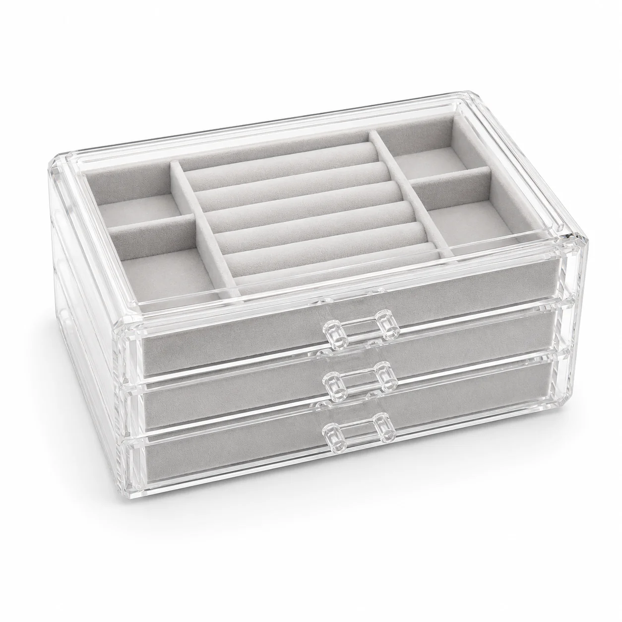 Relaxed 3-Drawer Acrylic Jewelry Organizer with Soft Lining Innovative