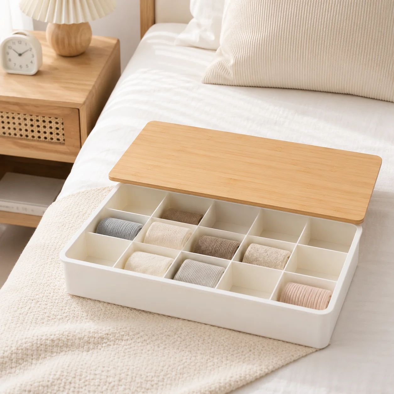 Powerful Bamboo Lid Organizer Box Grid Deep Options Fast