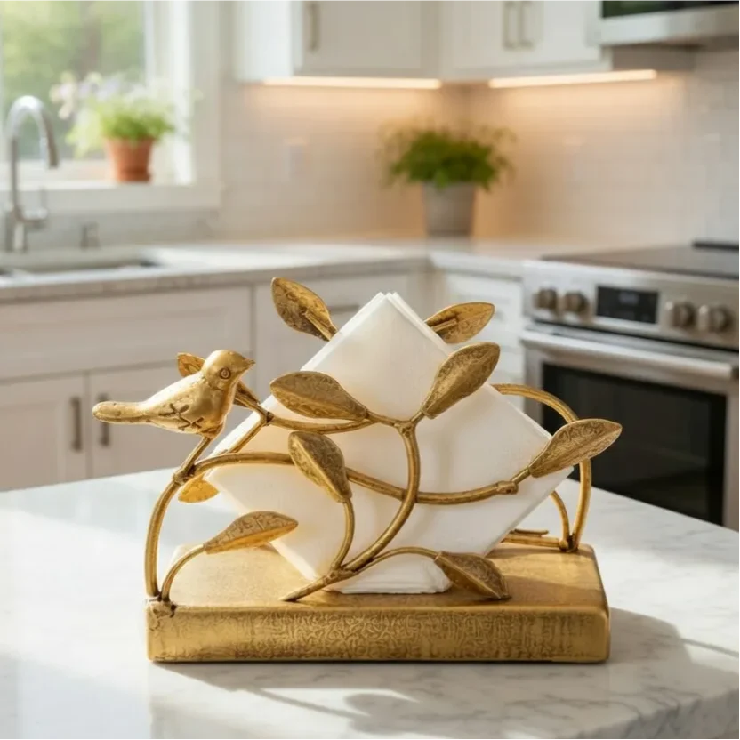 Exceptional Antique Brass Sculptural Napkin Holder Consistent