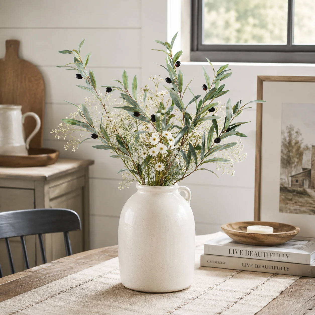 Solid Faux Olive Branch Stem 37.4in 4-Fork User-Friendly