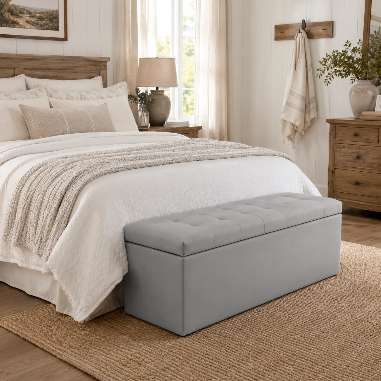 Dependable Faux Leather Storage Ottoman Bench Classic