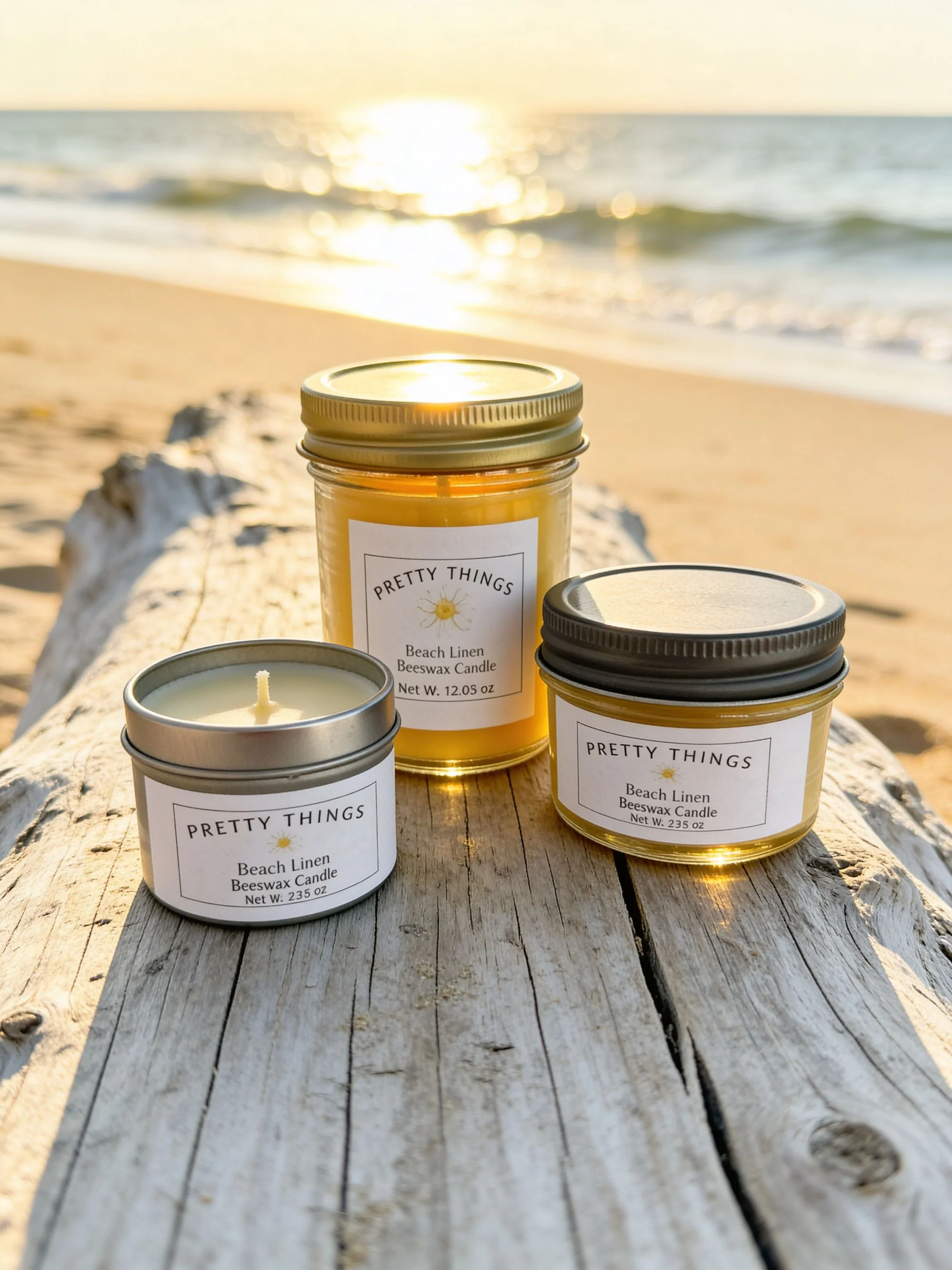 Quality Beach Linen Candle Detailed