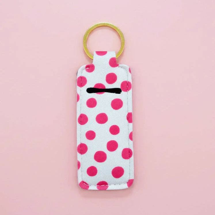Top-Quality Lip Balm Keychain Holder - Pink Polka Dots High-Quality