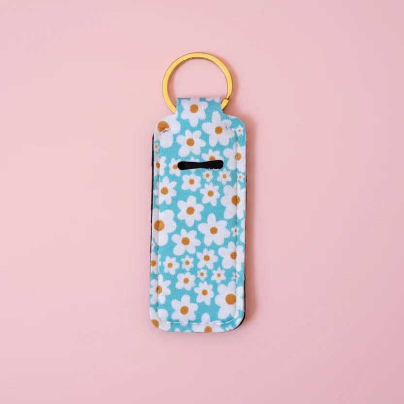 Lightweight Lip Balm Keychain Holder - Blue Daisy Enhanced