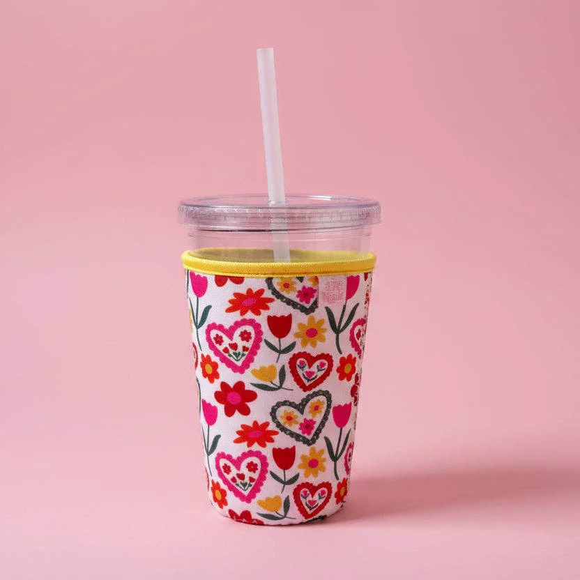 Detailed Iced Beverage Sleeve - Floral Love Organic