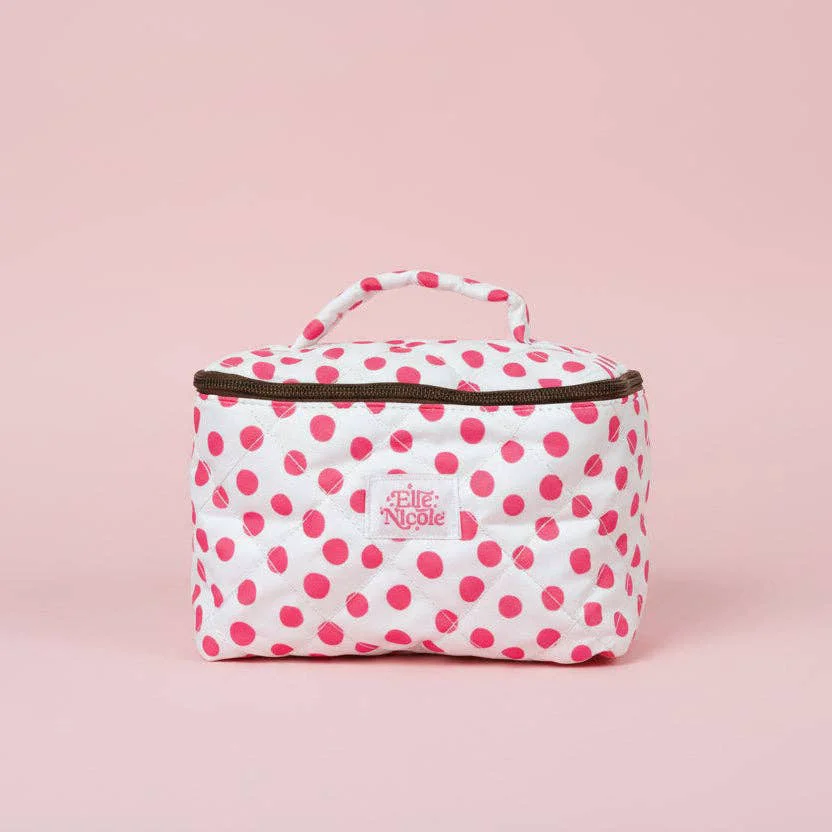 Fine Quilted Handle Cosmetic Bag - Pink Polka Dots Environmentally Friendly