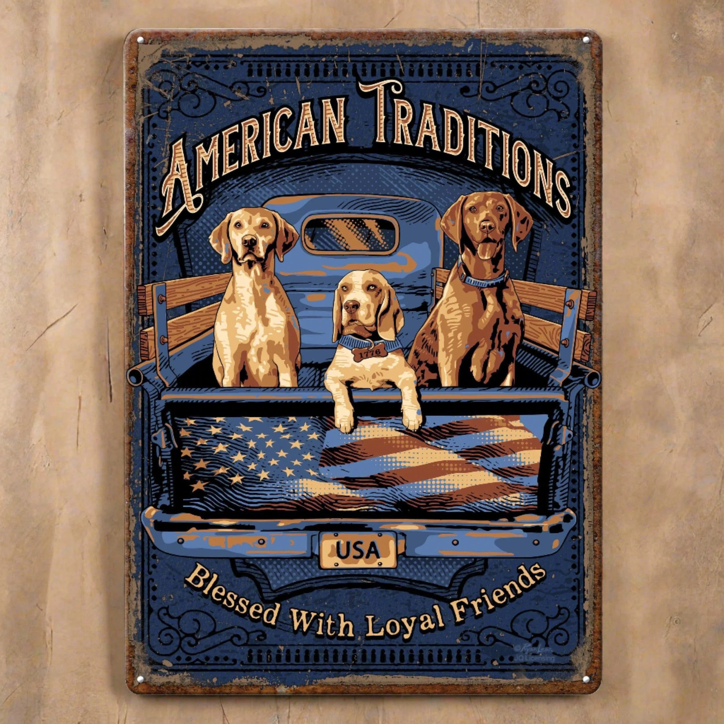 User-Friendly Tin Sign 12in x 17in-American Tradition Dogs Unique