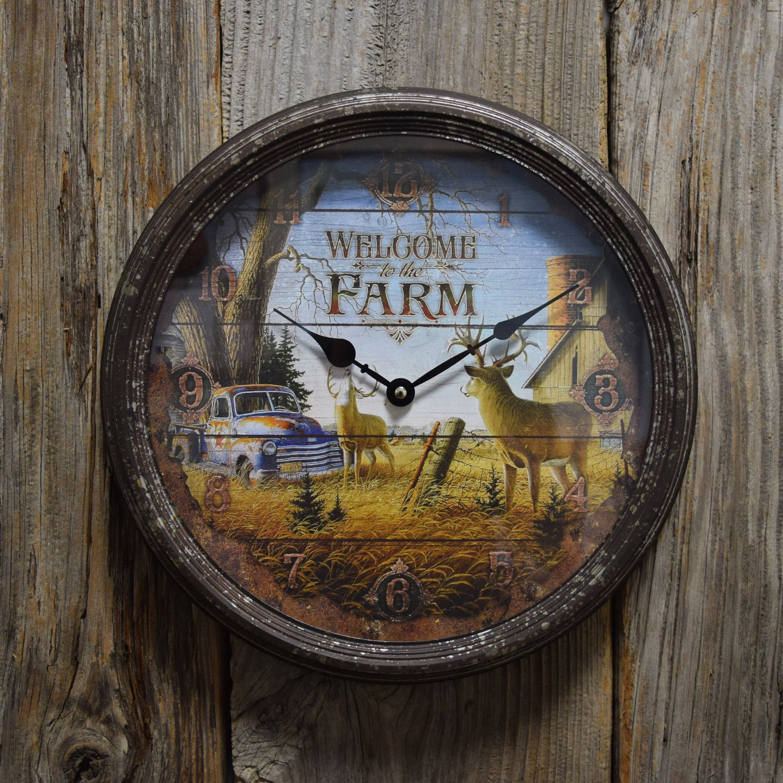 Relaxed Clock 15-inch Rusted Style-Deer Scene Unique