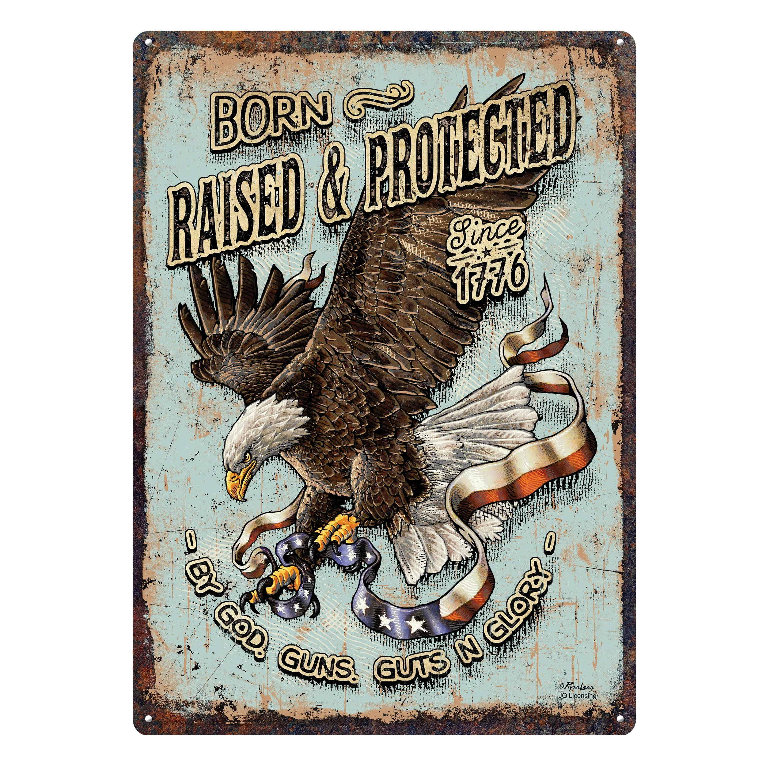 Classic Tin Sign 12in x 17in-Born Raised and Protect Durable