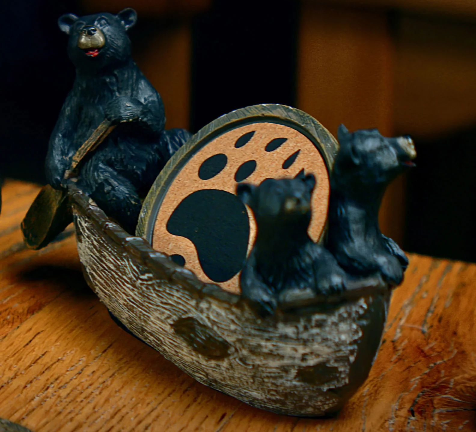 Natural Coaster Set-Bears in Boat Fine