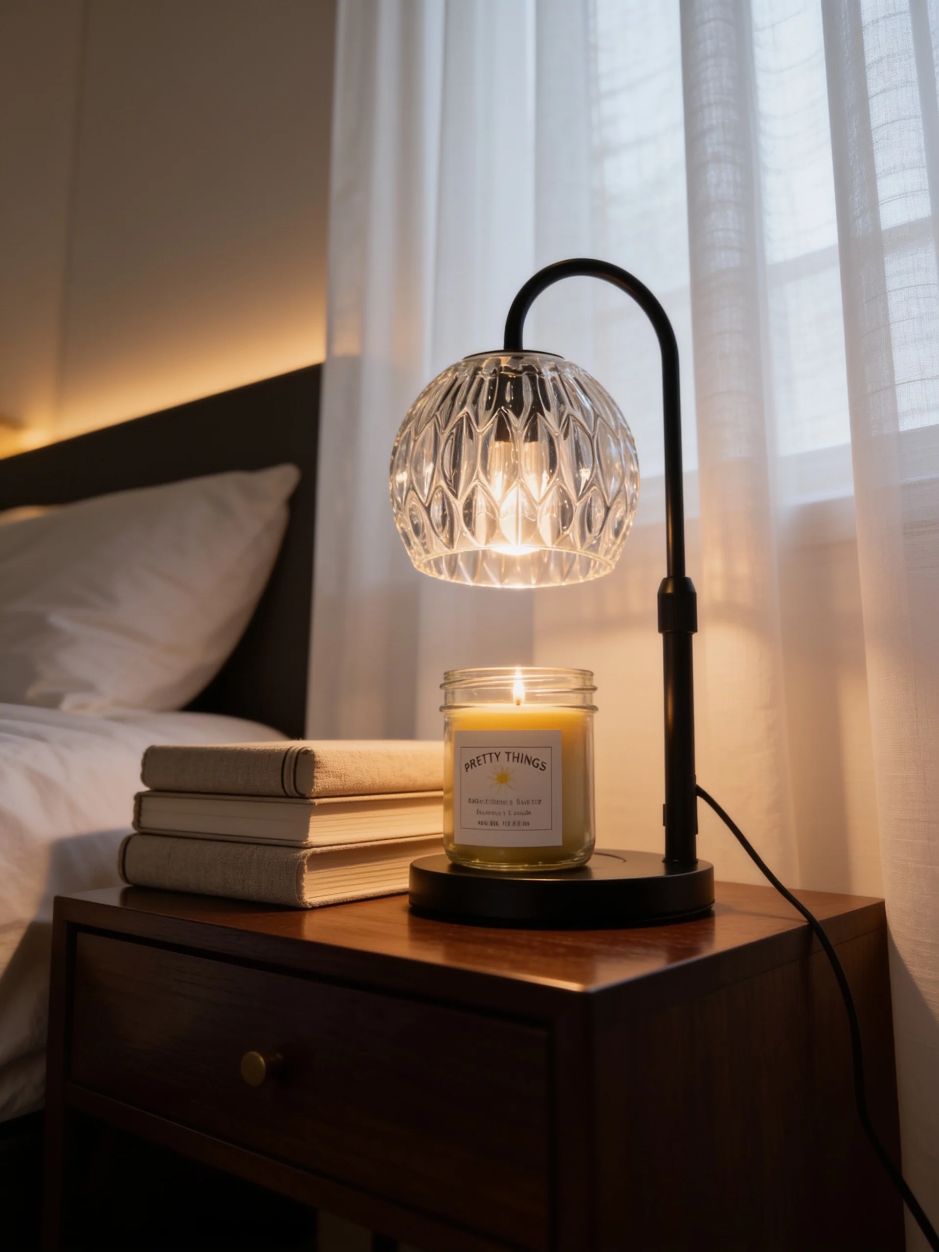 Comfortable Beveled Glass Candle Warmer Lamp Fine