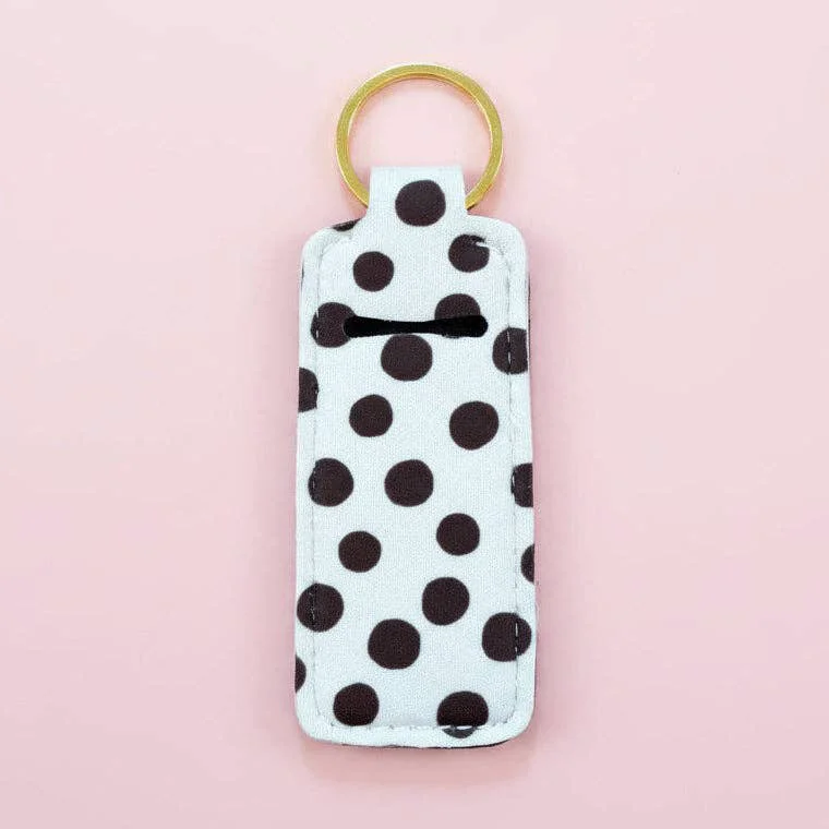 Efficient Lip Balm Keychain Holder - Brown White Polka Dot High-Performance