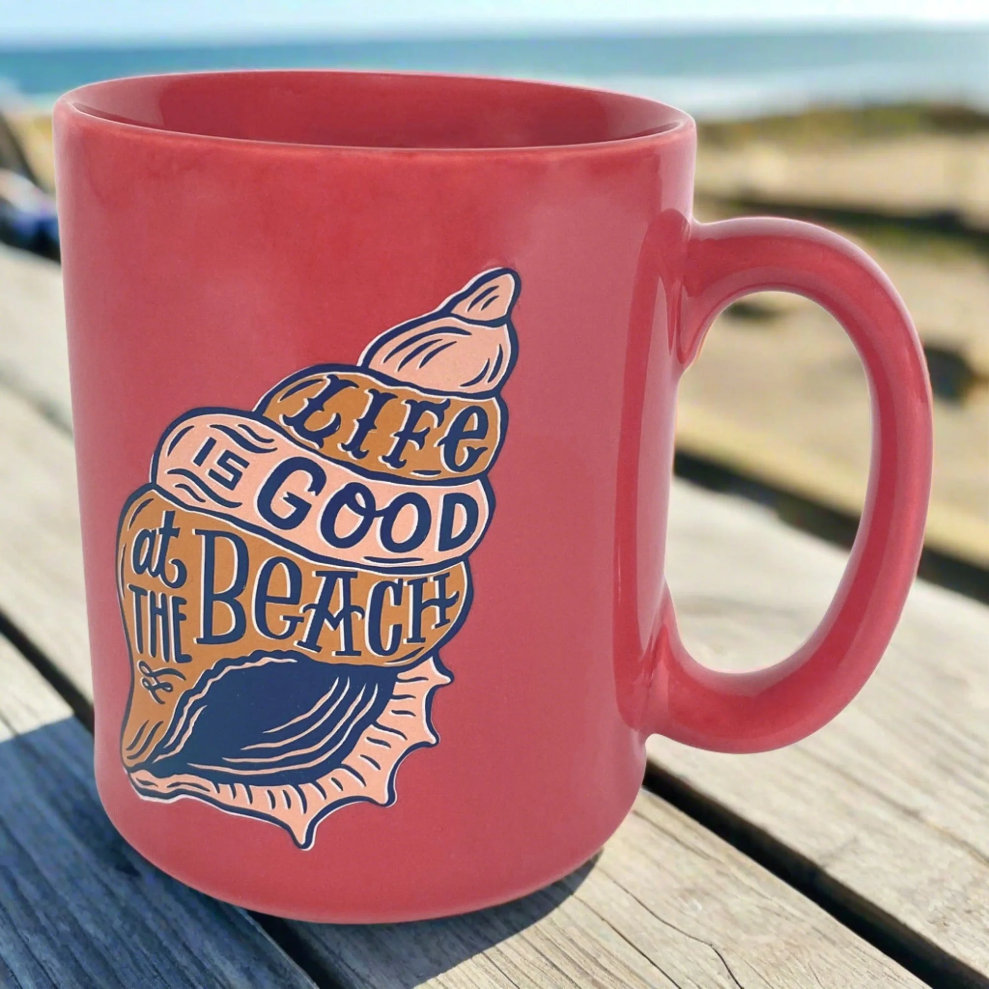 Detailed Ceramic Mug 16oz-Life Beach Green