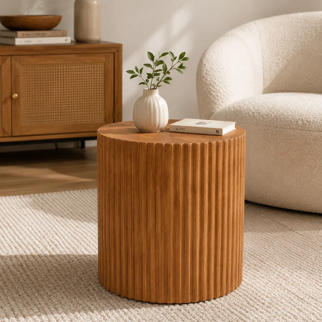 Fine Ribbed Cylindrical End Table Dependable