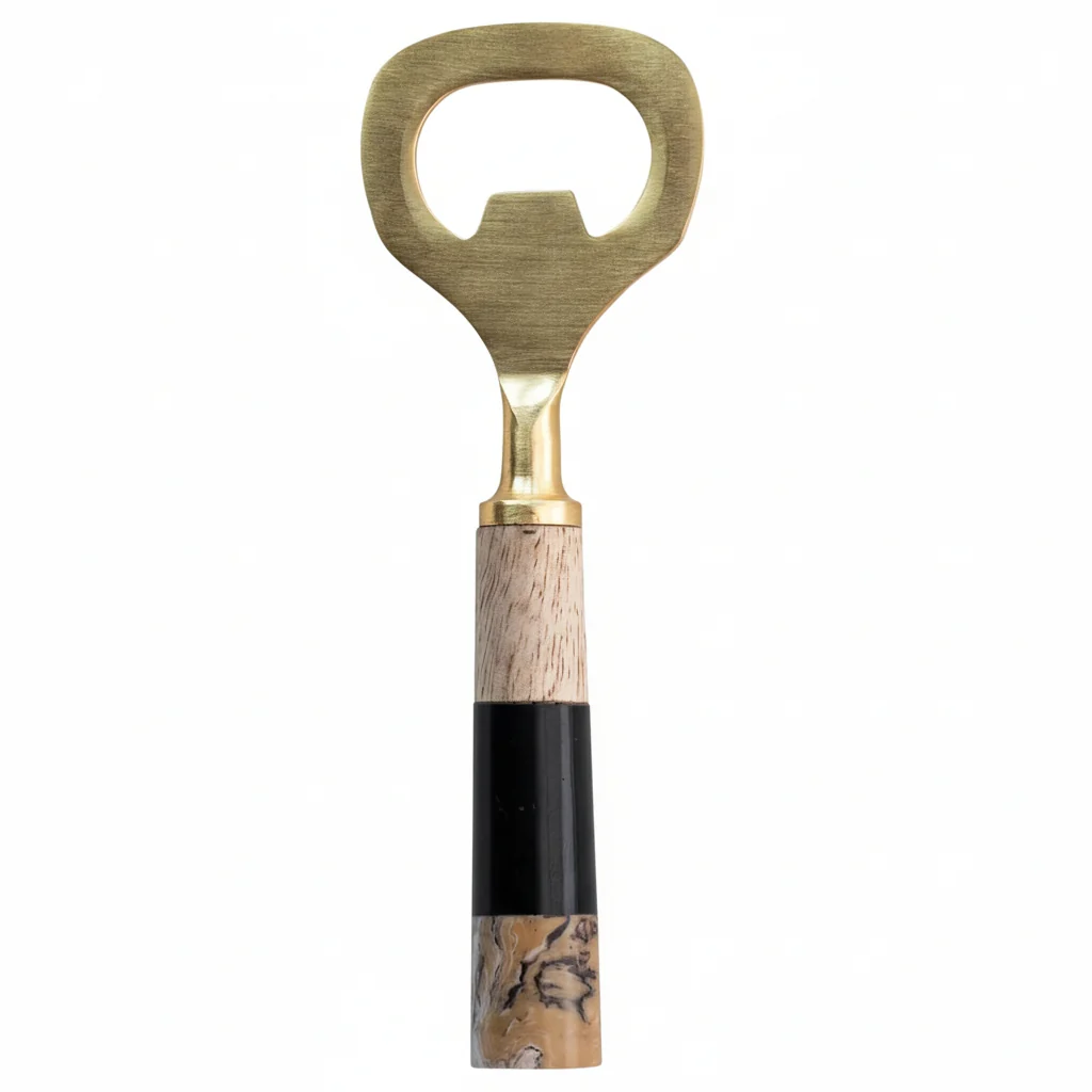 Unique Stainless Steel Bottle Opener with Marbled Resin and Mango Wood Handle Gold and Multicolor Professional