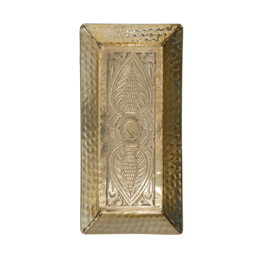 Classic Decorative Hammered Aluminum Tray with Stamped Design Versatile