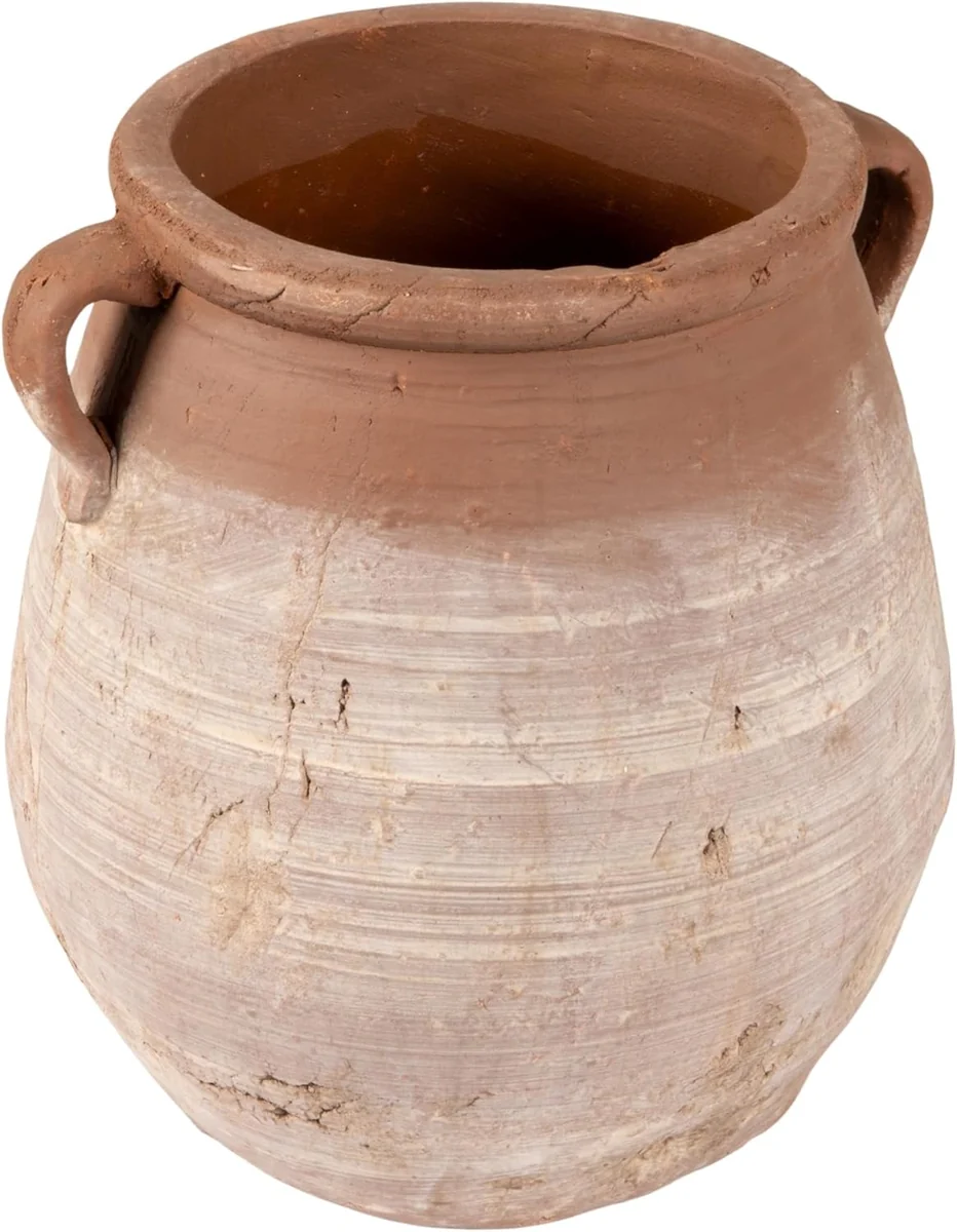 Detailed Large Orange Whitewashed Terracotta Urn Trusted