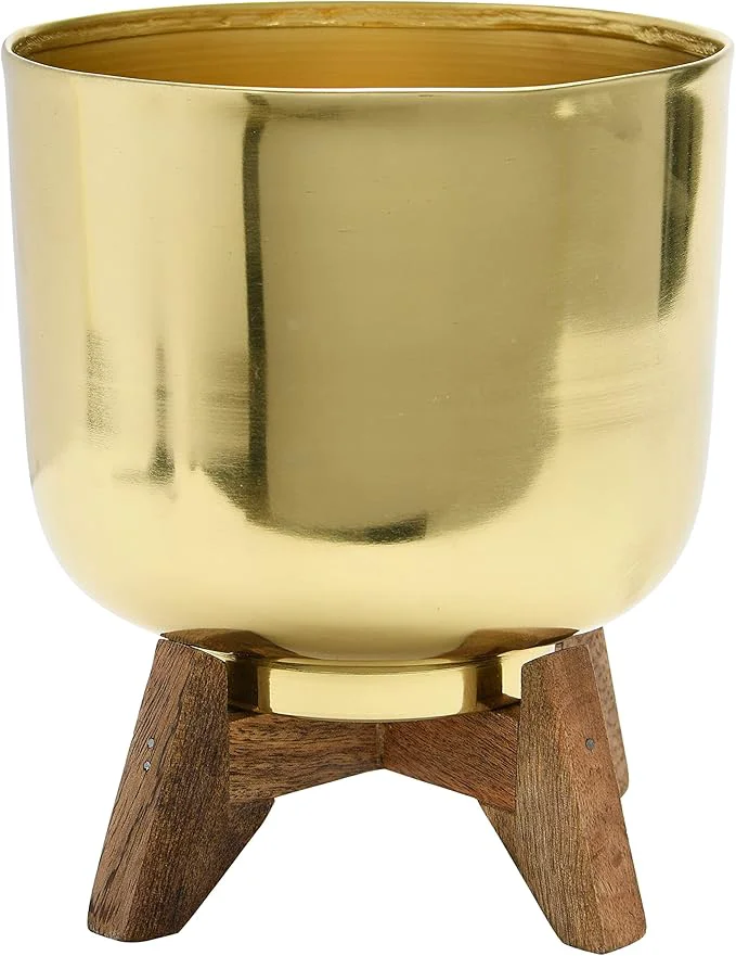 Effective Gold Planter with Mango Wood Stand Professional