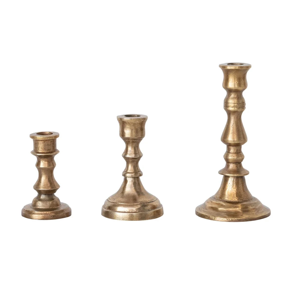 Quality Cast Aluminum Taper Candle Holders Antique Brass Finish Detailed
