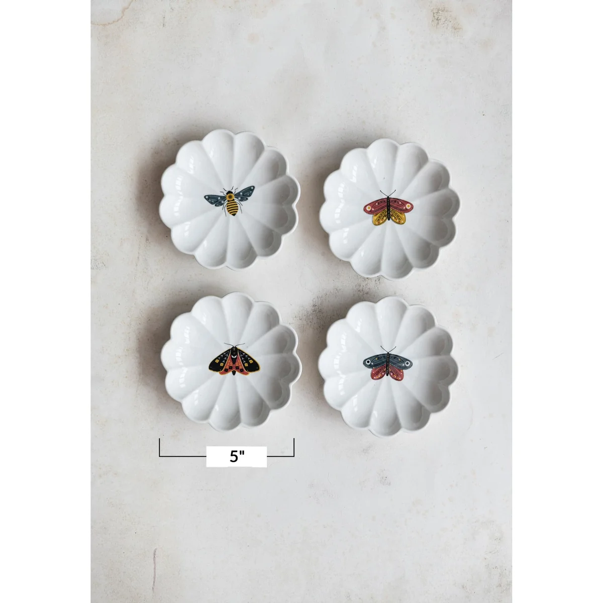 High-Quality Stoneware Scalloped Dish w Insect Modern