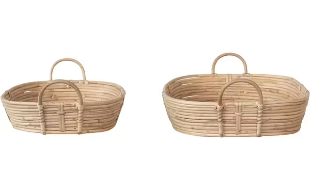 Versatile Hand-Woven Rattan Trays w Handles Natural Functional