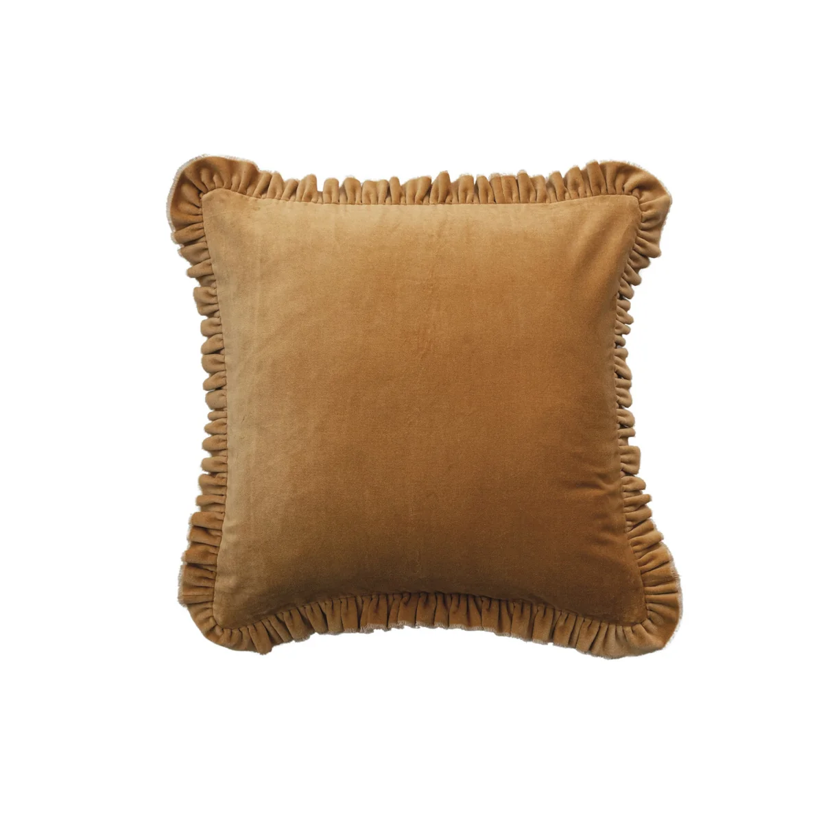 First-Class Square Cotton Velvet Pillow w Ruffled Trim Comfortable