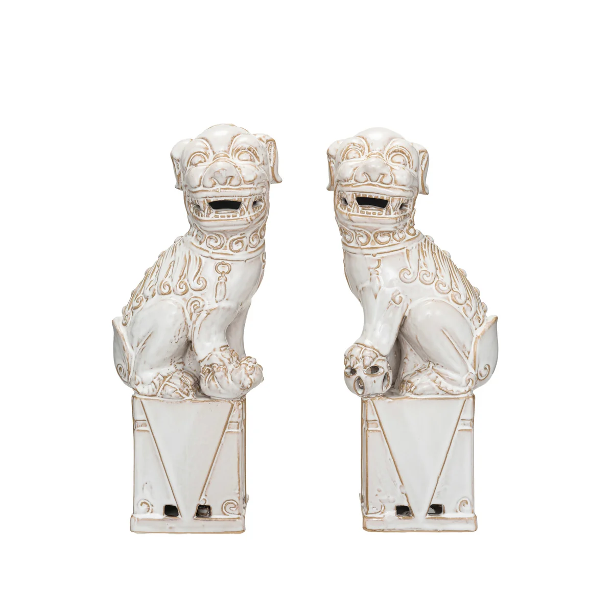 High-Performance Stoneware Vintage Reproduction Foo Dog Decor Bookends Excellent