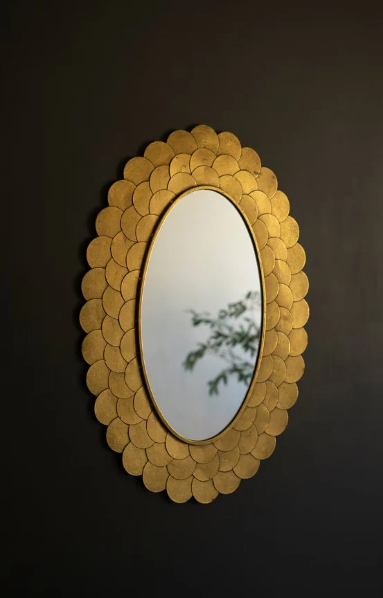 Efficient Layered Antique Gold Scallop Framed Mirror Detailed