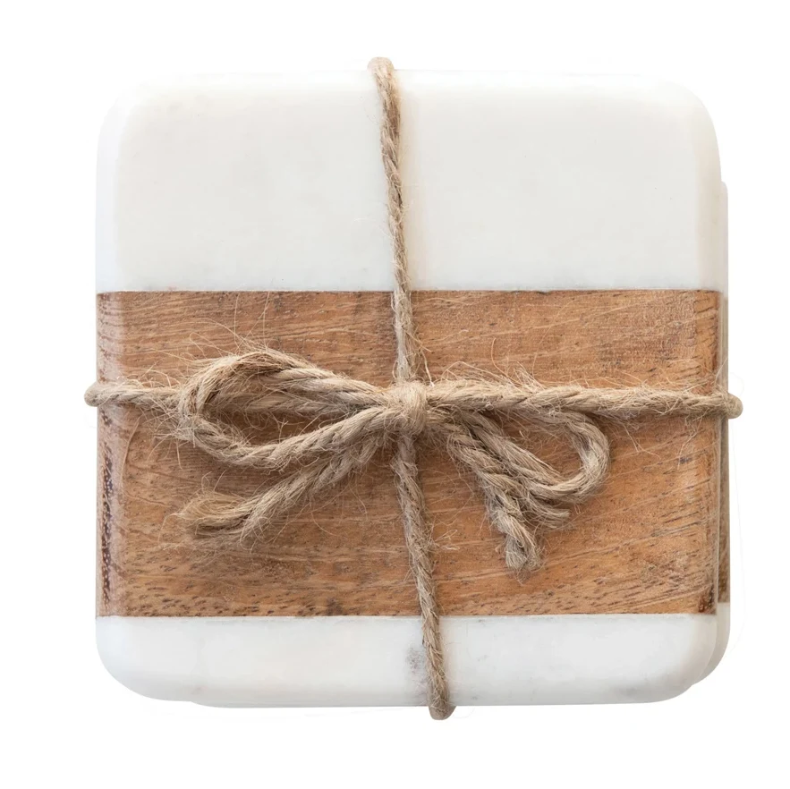 Crafted Marble Acacia Wood Coasters Versatile