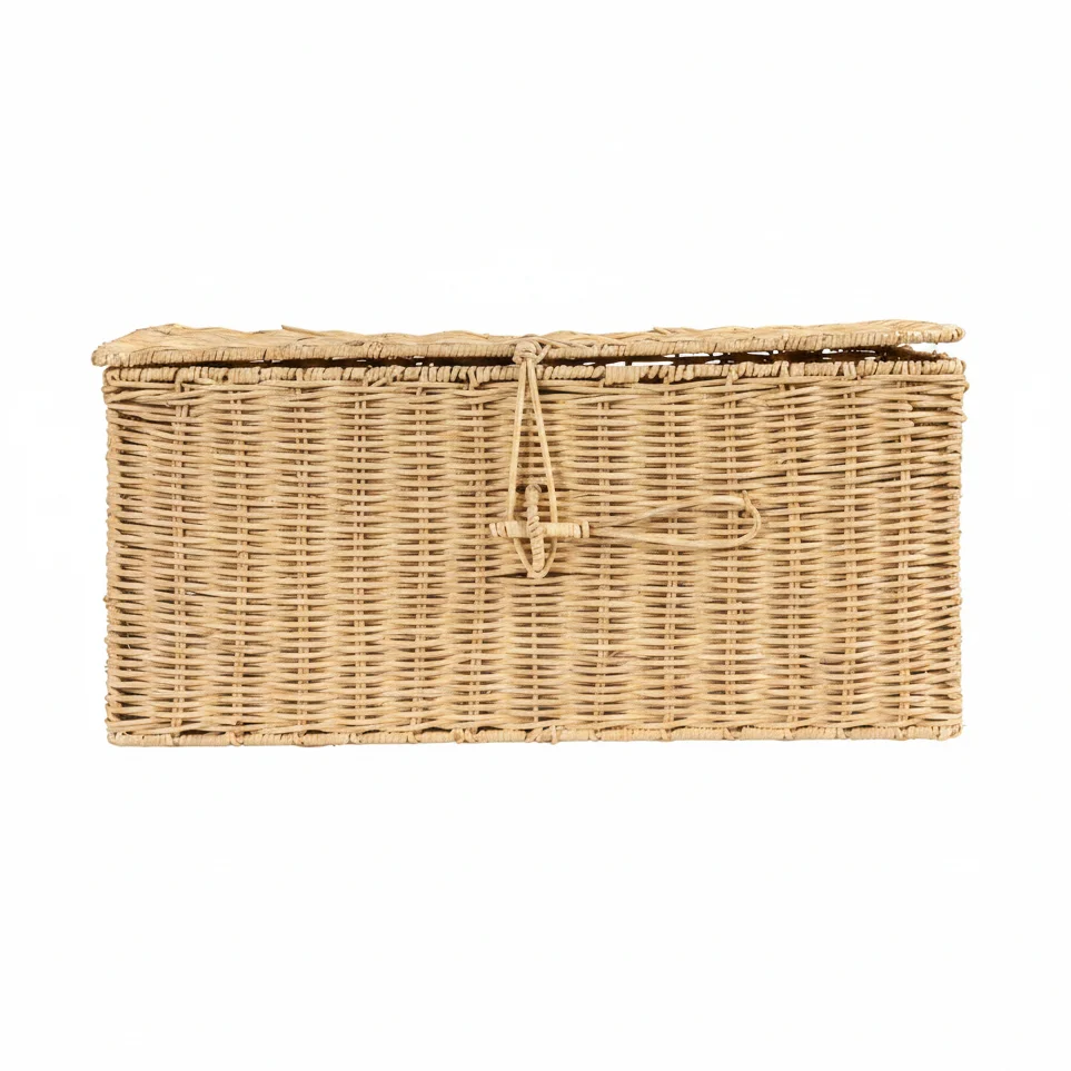 Exceptional Hand-Woven Rattan Box with Closures Bleached Excellent