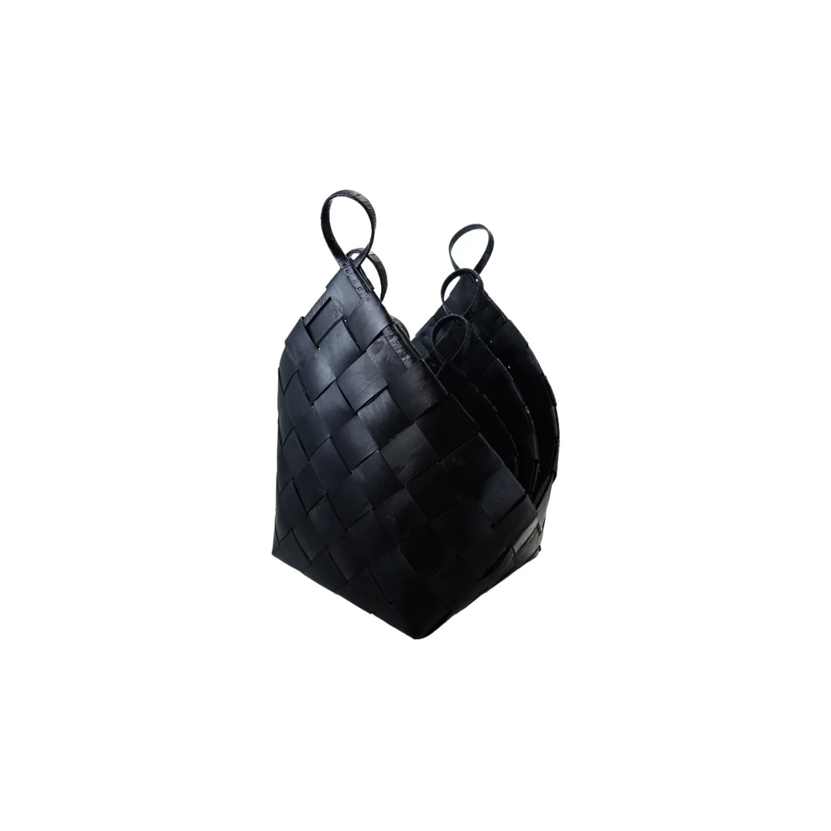 Trendy Woven Wood Baskets w Handles Black Solid