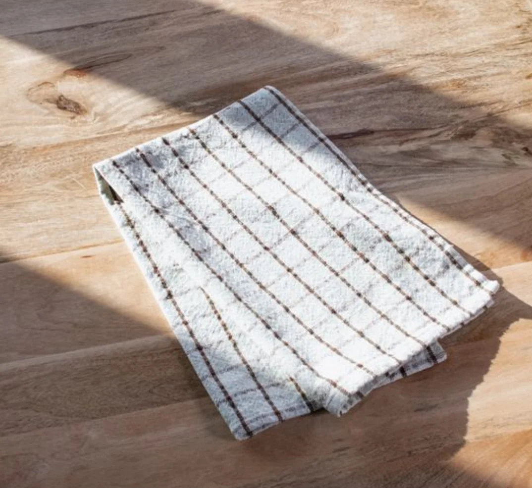 Organic Brown Check Kitchen Towels Secure