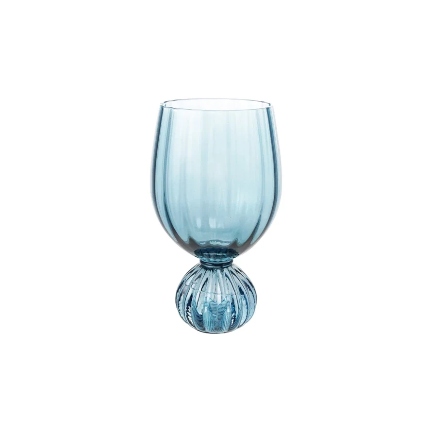 Soft 14-ounce Pleated Footed Wine Glass Blue Flexible