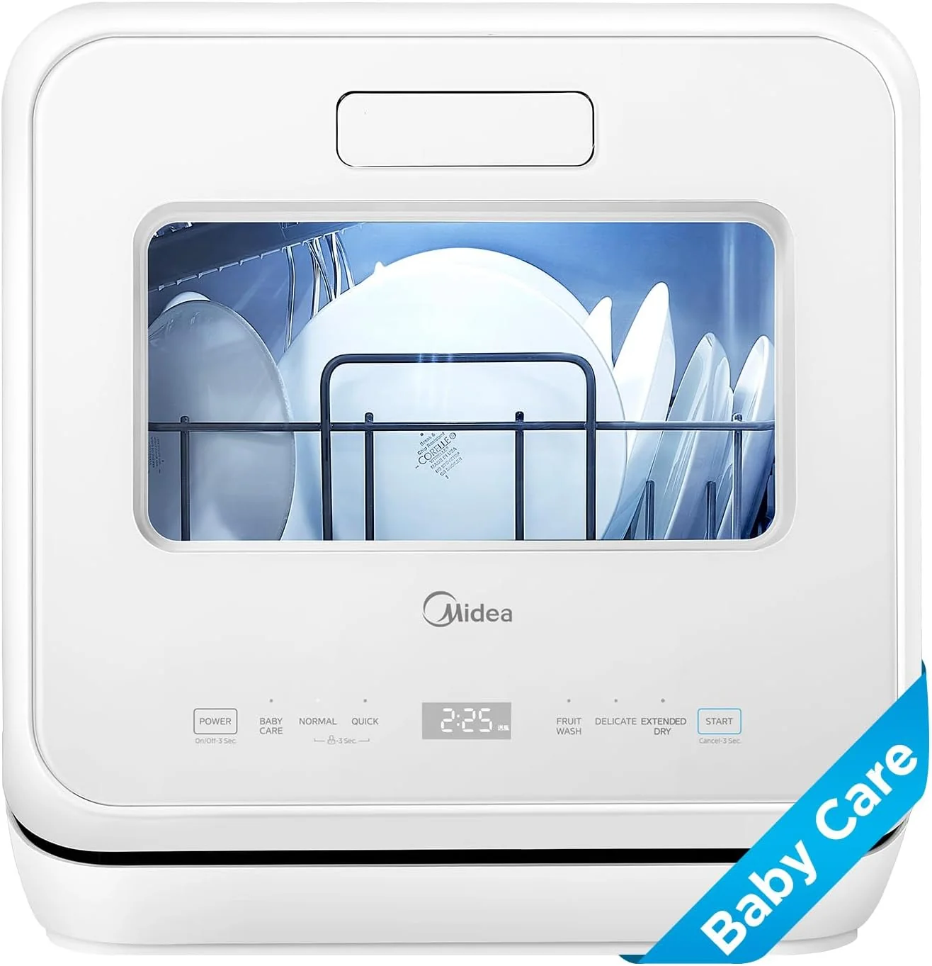 Breathable Midea MDC17P4CWW Portable Countertop Dishwasher – 5L Built-in Water Tank Baby Care No Hookup Needed 360° Dual Spray White Elite
