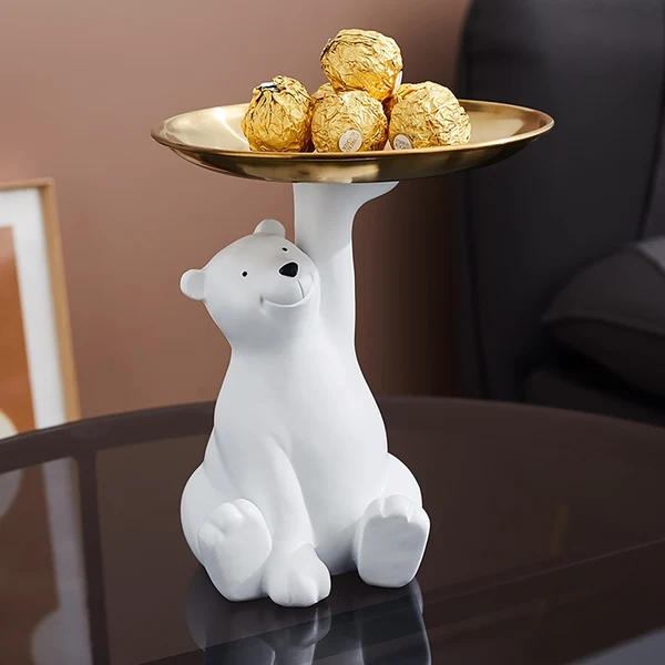 Stylish White Bear Sculpture Decorative Tray High-Grade