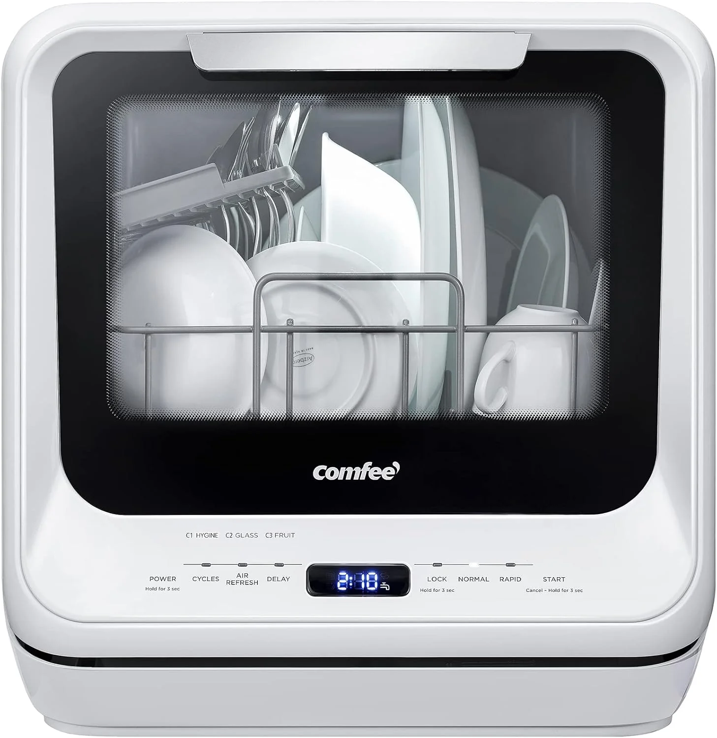 Selected COMFEE' Portable Countertop Dishwasher – 5L Built-in Water Tank No Hookup Needed 6 Programs 360° Dual Spray White Elegant