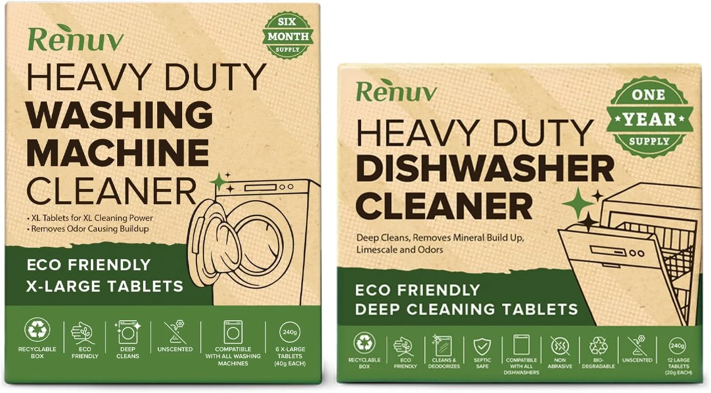 Smart Renuv Dishwasher Washing Machine Cleaner Bundle – Heavy Duty Deep Cleaning Descaling Deodorizing Contemporary