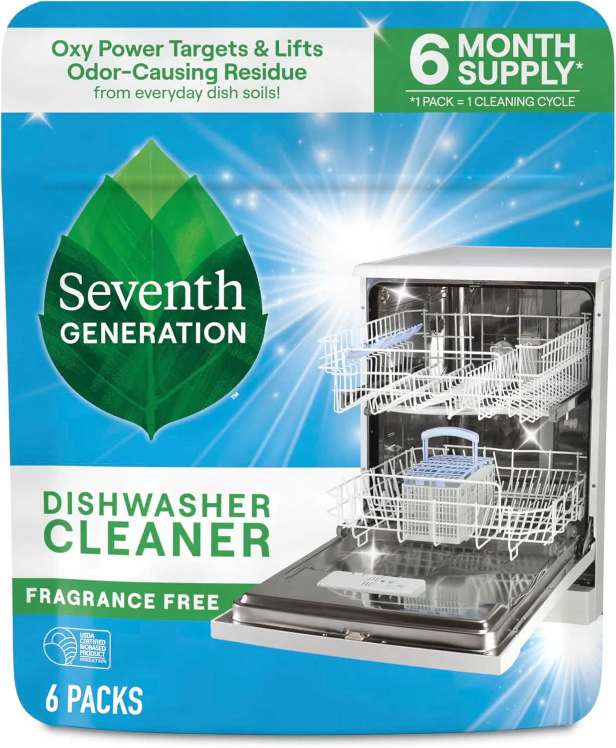 Environmentally Friendly Seventh Generation Dishwasher Cleaning Packs – Clear Oxy Power Removes Odor-Causing Residue 6 Count High-Quality