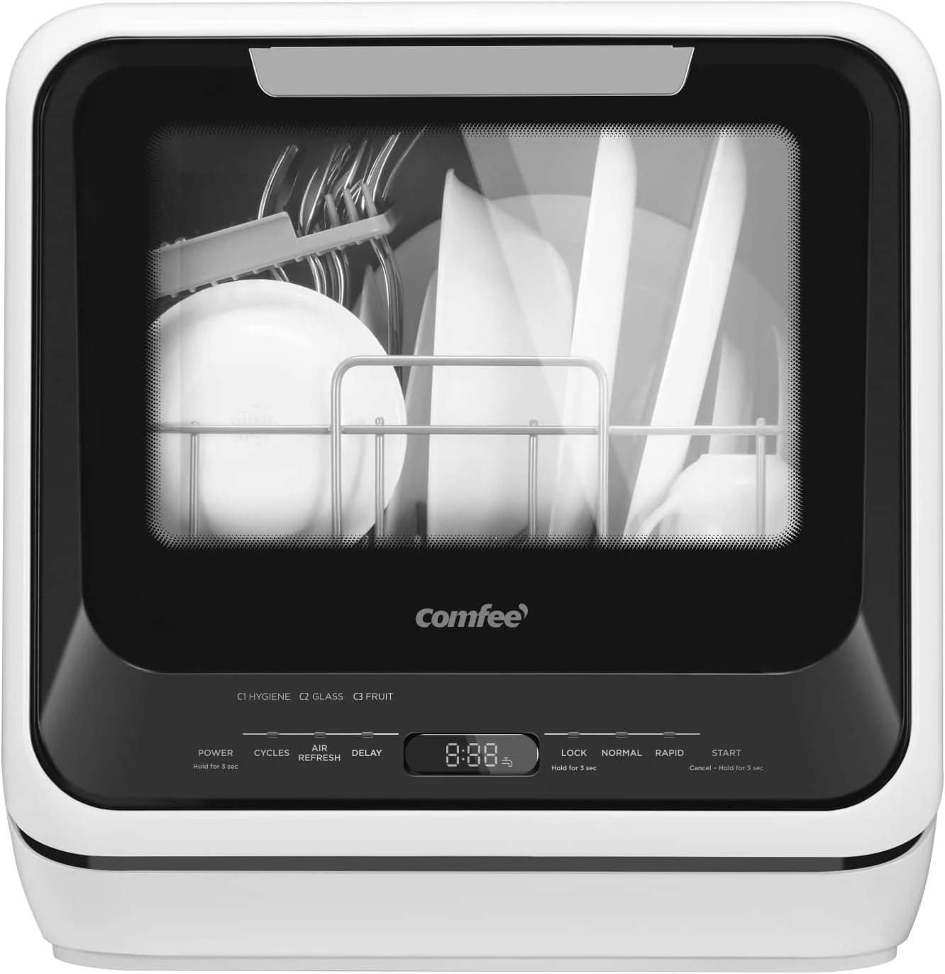 Recyclable COMFEE' Portable Mini Countertop Dishwasher – 5L Built-in Water Tank No Hookup Needed 6 Programs 360° Dual Spray High-Temp Air-Dry Professional