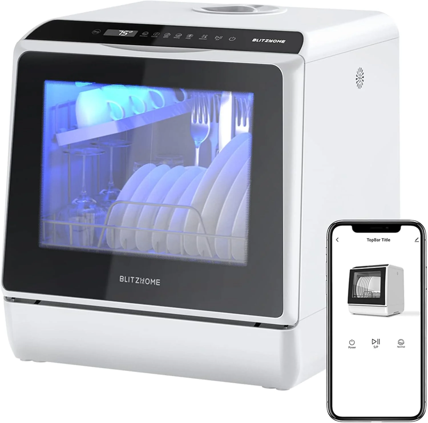 Fast Blitzhome Portable Countertop Dishwasher – WiFi Smart 5L Built-in Water Tank 6 Programs 360° Dual Spray High-Temp Air-Dry Premium Material