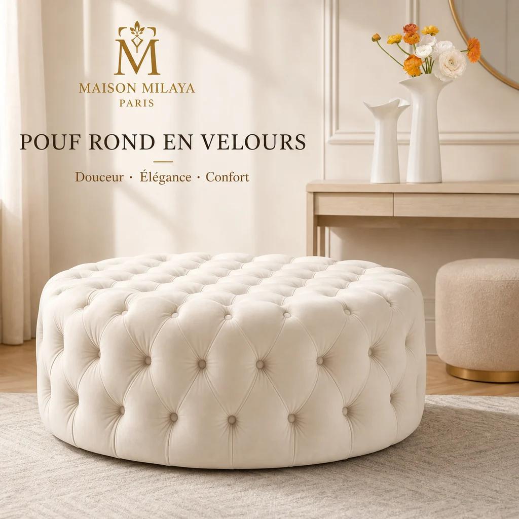 Practical Pouf Rond en Velours – Maison Milaya Original Design
