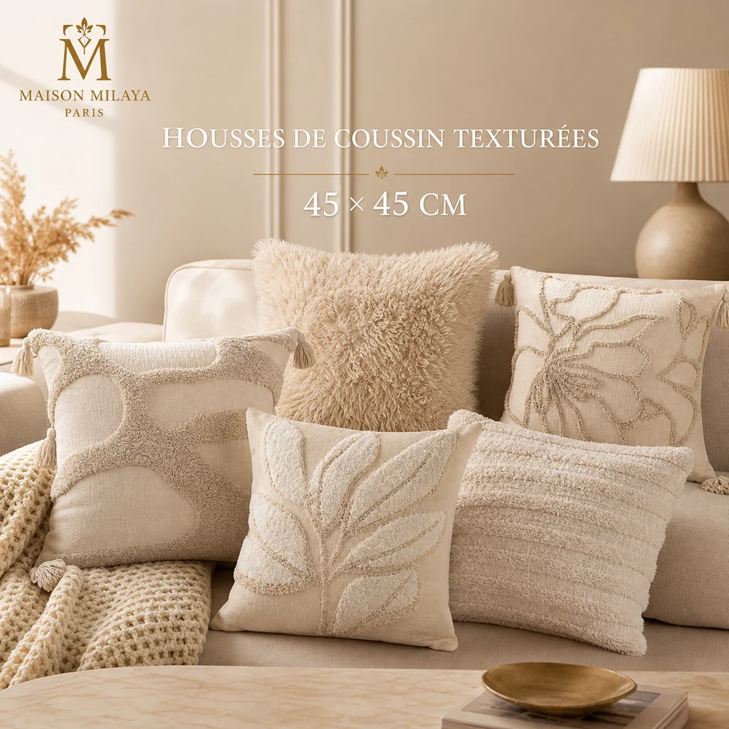Premium Housses de Coussin Texturées 45 × 45 cm – Maison Milaya Fast