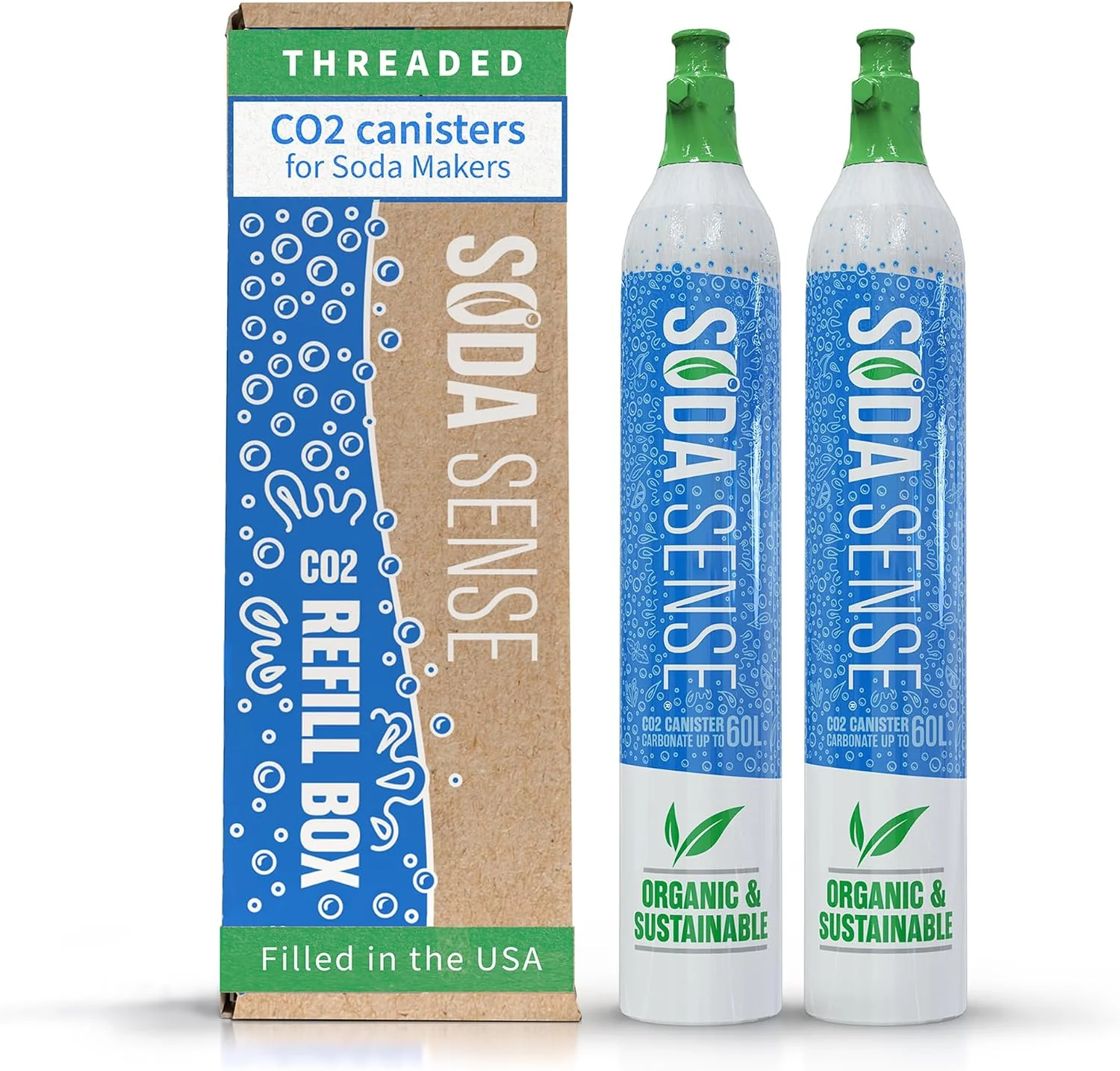 User-Friendly Soda Sense CO2 Cartridges - 2PK Threaded 60L CO2 Cylinder Tank Gas Refills Fast