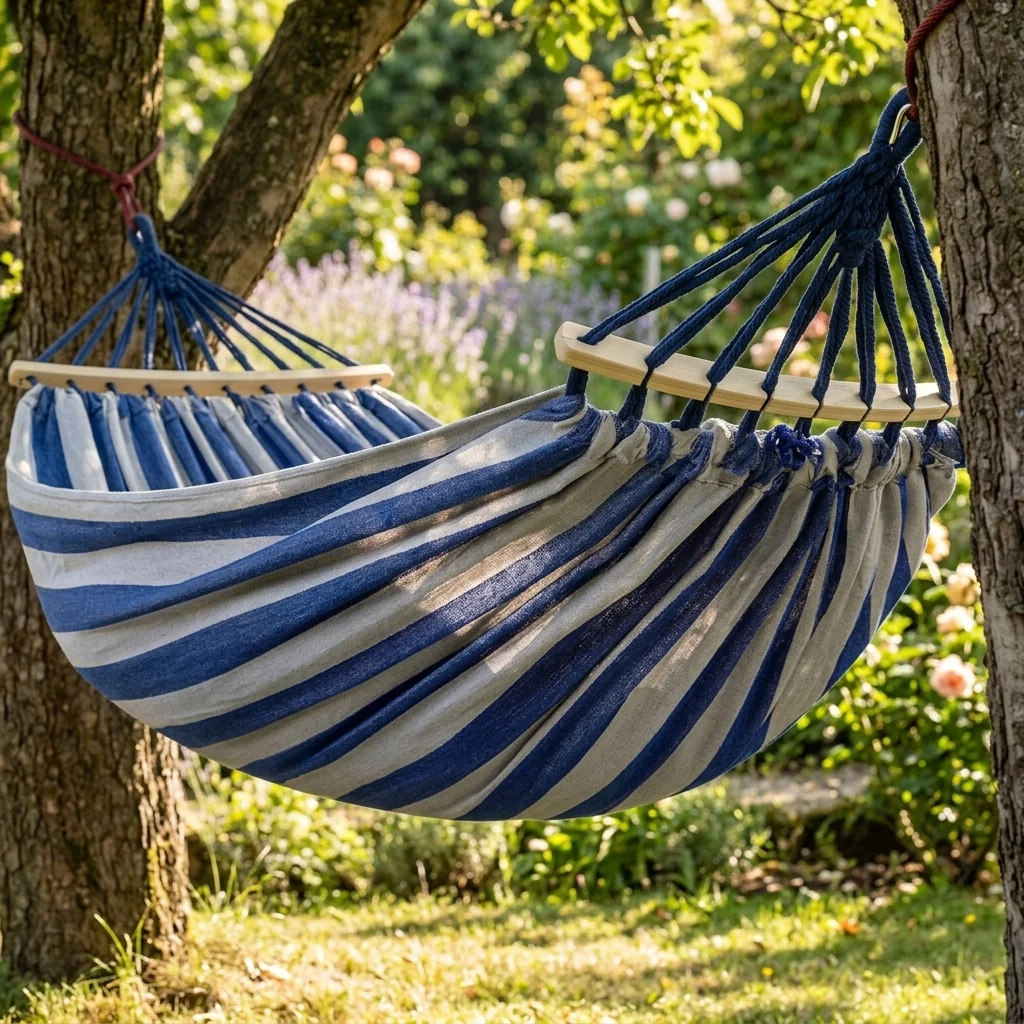 High-Grade Outdoor Canvas Double Hammock with Wooden Spreader Bars Natural