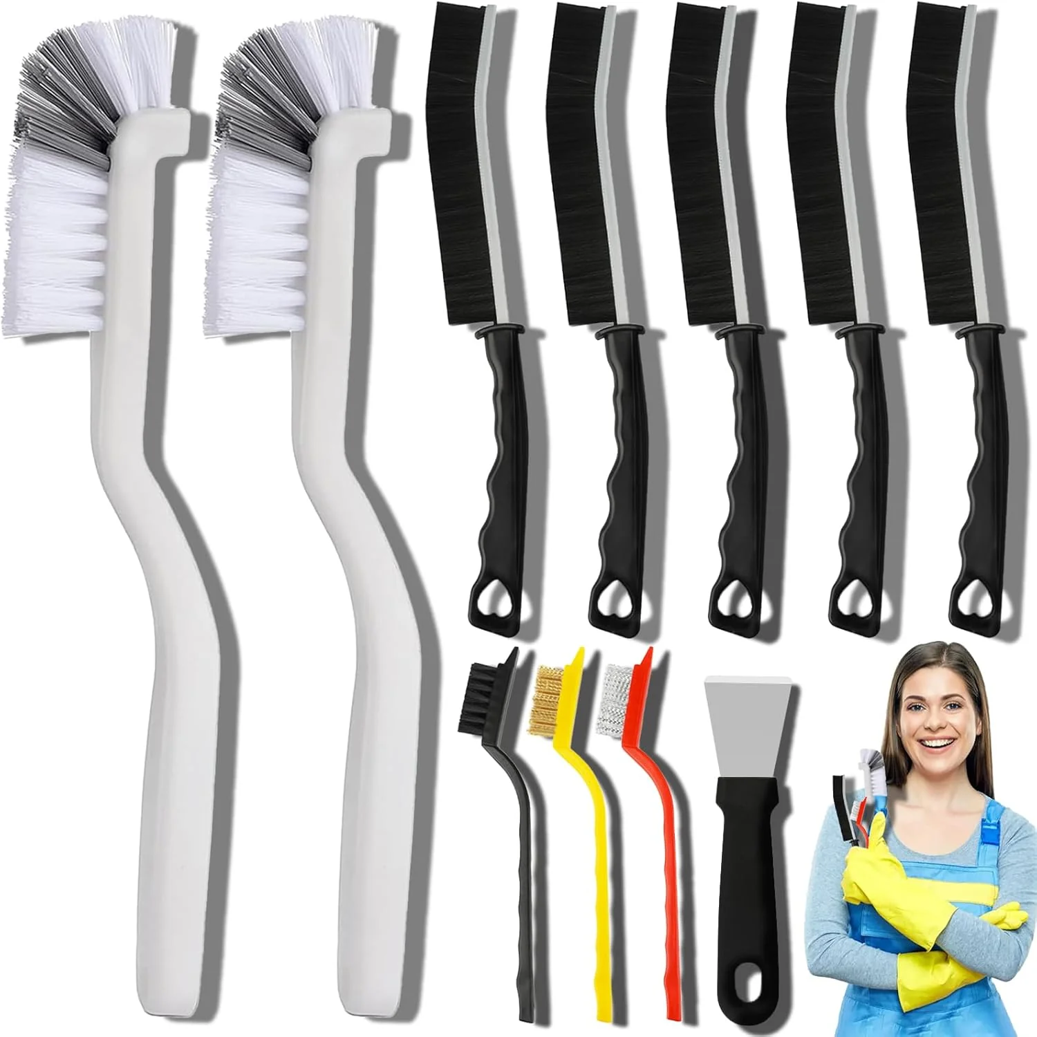 Solid 11Pcs Crevice Cleaning Brush Set Hard Bristle Cleaning Supplies for Kitchen Bathroom Corner Grout Sink Cup Teapot Bottle Blender Exceptional