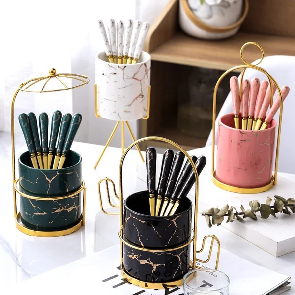 Original Design Marbled Ceramic Utensil Crock Trendy