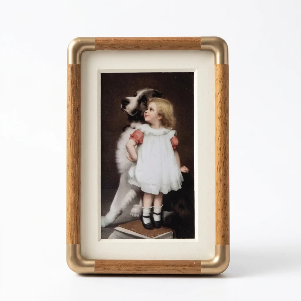 Healthy Solid Wood Photo Frame with Brass Corners for a Desk First-Class